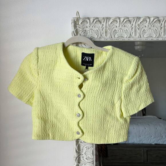 Zara Tweed Cropped Jewel Button Jacket Top - Picture 2 of 8